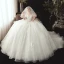 Chic / Belle Ivoire Transparentes Robe De Mariée 2020 Robe Boule Encolure Dégagée 3/4 Manches Appliques En Dentelle Perle Chapel Train Volants Dos Nu