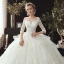 Chic / Belle Ivoire Transparentes Robe De Mariée 2020 Robe Boule Encolure Dégagée 3/4 Manches Appliques En Dentelle Perle Chapel Train Volants Dos Nu