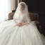 Chic / Belle Ivoire Transparentes Robe De Mariée 2020 Robe Boule Encolure Dégagée 3/4 Manches Appliques En Dentelle Perle Chapel Train Volants Dos Nu