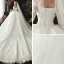 Chic / Belle Ivoire Transparentes Robe De Mariée 2020 Robe Boule Encolure Dégagée 3/4 Manches Appliques En Dentelle Perle Chapel Train Volants Dos Nu