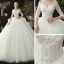 Chic / Belle Ivoire Transparentes Robe De Mariée 2020 Robe Boule Encolure Dégagée 3/4 Manches Appliques En Dentelle Perle Chapel Train Volants Dos Nu