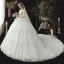 Chic / Belle Ivoire Robe De Mariée 2020 Robe Boule Encolure Dégagée 3/4 Manches Dos Nu Appliques En Dentelle Paillettes Perlage Chapel Train Volants en Cascade