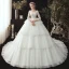 Chic / Belle Ivoire Robe De Mariée 2020 Robe Boule Encolure Dégagée 3/4 Manches Dos Nu Appliques En Dentelle Paillettes Perlage Chapel Train Volants en Cascade