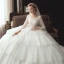 Chic / Belle Ivoire Robe De Mariée 2020 Robe Boule Encolure Dégagée 3/4 Manches Dos Nu Appliques En Dentelle Paillettes Perlage Chapel Train Volants en Cascade