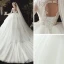 Chic / Belle Ivoire Robe De Mariée 2020 Robe Boule Encolure Dégagée 3/4 Manches Dos Nu Appliques En Dentelle Paillettes Perlage Chapel Train Volants en Cascade