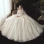 Best Champagne Wedding Dresses 2020 Ball Gown V-Neck 3/4 Sleeve Backless Appliques Lace Beading Pearl Chapel Train Ruffle