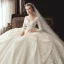 Best Champagne Wedding Dresses 2020 Ball Gown V-Neck 3/4 Sleeve Backless Appliques Lace Beading Pearl Chapel Train Ruffle