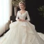 Best Champagne Wedding Dresses 2020 Ball Gown V-Neck 3/4 Sleeve Backless Appliques Lace Beading Pearl Chapel Train Ruffle