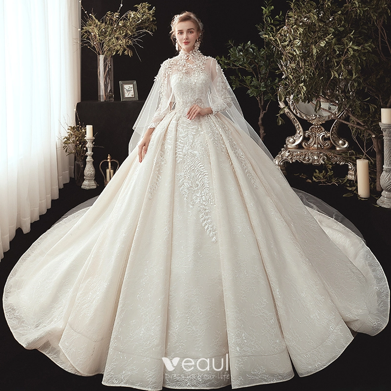 Lace High Neck Sheath Wedding Dress With Cap Sleeves | Kleinfeld Bridal