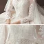 Conte de fée Champagne Transparentes Robe De Mariée Avec Cape 2020 Robe Boule Col Haut 3/4 Manches Dos Nu Appliques En Dentelle Perlage Watteau Train Volants