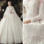 Conte de fée Champagne Transparentes Robe De Mariée Avec Cape 2020 Robe Boule Col Haut 3/4 Manches Dos Nu Appliques En Dentelle Perlage Watteau Train Volants