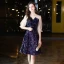 Scintillantes Bleu Roi Paillettes de retour Robe De Graduation 2020 Princesse Transparentes V-Cou Gonflée 1/2 Manches Courte Volants Robe De Ceremonie