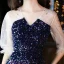 Scintillantes Bleu Roi Paillettes de retour Robe De Graduation 2020 Princesse Transparentes V-Cou Gonflée 1/2 Manches Courte Volants Robe De Ceremonie