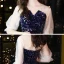Scintillantes Bleu Roi Paillettes de retour Robe De Graduation 2020 Princesse Transparentes V-Cou Gonflée 1/2 Manches Courte Volants Robe De Ceremonie
