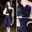Scintillantes Bleu Roi Paillettes de retour Robe De Graduation 2020 Princesse Transparentes V-Cou Gonflée 1/2 Manches Courte Volants Robe De Ceremonie