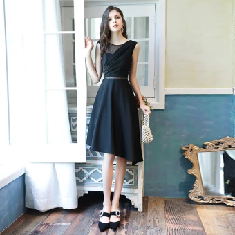 Fashion Black See Through Homecoming Graduation Dresses 2020 A Line Princess Scoop Neck Sleeveless Sequins Asymmetrical Backless Formal Dresses