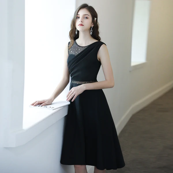 Fashion Black See-through Homecoming Graduation Dresses 2020 A-Line / Princess Scoop Neck Sleeveless Sequins Asymmetrical Backless Formal Dresses