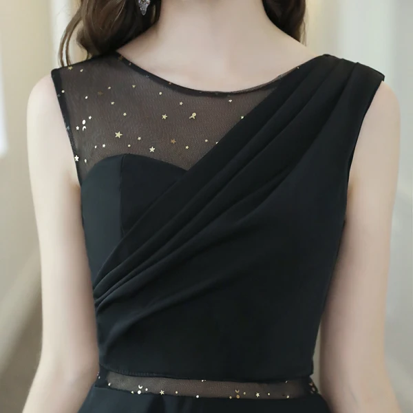 Fashion Black See-through Homecoming Graduation Dresses 2020 A-Line / Princess Scoop Neck Sleeveless Sequins Asymmetrical Backless Formal Dresses
