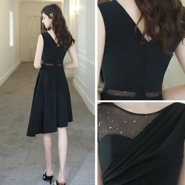Fashion Black See-through Homecoming Graduation Dresses 2020 A-Line / Princess Scoop Neck Sleeveless Sequins Asymmetrical Backless Formal Dresses