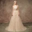 2 Piece Champagne Wedding Dresses 2020 A-Line / Princess Halter Sleeveless Backless Appliques Lace Beading Court Train Ruffle