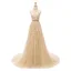 2 Piece Champagne Wedding Dresses 2020 A-Line / Princess Halter Sleeveless Backless Appliques Lace Beading Court Train Ruffle