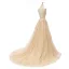 2 Piece Champagne Wedding Dresses 2020 A-Line / Princess Halter Sleeveless Backless Appliques Lace Beading Court Train Ruffle