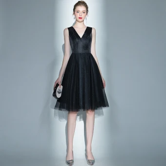 Fashion Black Homecoming Graduation Dresses 2020 A Line Princess V Neck Sleeveless Beading Pearl Short Ruffle Backless Formal Dresses