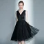 Fashion Black Homecoming Graduation Dresses 2020 A-Line / Princess V-Neck Sleeveless Beading Pearl Short Ruffle Backless Formal Dresses