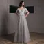 Beste Grau Abendkleider 2020 A Linie Off Shoulder Kurze Ärmel Applikationen Spitze Perlenstickerei Lange Rüschen Rückenfreies Festliche Kleider