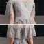 Beste Grau Abendkleider 2020 A Linie Off Shoulder Kurze Ärmel Applikationen Spitze Perlenstickerei Lange Rüschen Rückenfreies Festliche Kleider