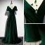 Schöne Dunkelgrün Velour Abendkleider 2020 A Linie Durchsichtige Rundhalsausschnitt Kurze Ärmel Perlenstickerei Sweep / Pinsel Zug Rüschen Rückenfreies Festliche Kleider