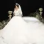 Luxury / Gorgeous Champagne See-through Wedding Dresses 2020 Ball Gown Scoop Neck Long Sleeve Pierced Appliques Lace Beading Royal Train Ruffle