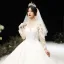 Luxury / Gorgeous Champagne See-through Wedding Dresses 2020 Ball Gown Scoop Neck Long Sleeve Pierced Appliques Lace Beading Royal Train Ruffle