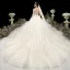 Charming Champagne See-through Wedding Dresses 2020 Ball Gown Scoop Neck 3/4 Sleeve Appliques Lace Beading Glitter Tulle Cathedral Train Ruffle