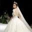 Charming Champagne See-through Wedding Dresses 2020 Ball Gown Scoop Neck 3/4 Sleeve Appliques Lace Beading Glitter Tulle Cathedral Train Ruffle