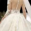 Charming Champagne See-through Wedding Dresses 2020 Ball Gown Scoop Neck 3/4 Sleeve Appliques Lace Beading Glitter Tulle Cathedral Train Ruffle