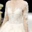 Charming Champagne See-through Wedding Dresses 2020 Ball Gown Scoop Neck 3/4 Sleeve Appliques Lace Beading Glitter Tulle Cathedral Train Ruffle