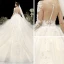 Charming Champagne See-through Wedding Dresses 2020 Ball Gown Scoop Neck 3/4 Sleeve Appliques Lace Beading Glitter Tulle Cathedral Train Ruffle