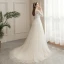 Affordable Champagne Outdoor / Garden Wedding Dresses 2020 A-Line / Princess V-Neck Long Sleeve Backless Pierced Appliques Lace Beading Pearl Sweep Train Ruffle
