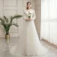 Affordable Champagne Outdoor / Garden Wedding Dresses 2020 A-Line / Princess V-Neck Long Sleeve Backless Pierced Appliques Lace Beading Pearl Sweep Train Ruffle
