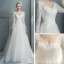 Affordable Champagne Outdoor / Garden Wedding Dresses 2020 A-Line / Princess V-Neck Long Sleeve Backless Pierced Appliques Lace Beading Pearl Sweep Train Ruffle