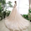 Chic / Beautiful Champagne Wedding Dresses 2020 A-Line / Princess V-Neck 1/2 Sleeves Appliques Lace Chapel Train Ruffle