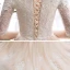 Chic / Beautiful Champagne Wedding Dresses 2020 A-Line / Princess V-Neck 1/2 Sleeves Appliques Lace Chapel Train Ruffle