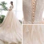 Chic / Beautiful Champagne Wedding Dresses 2020 A-Line / Princess V-Neck 1/2 Sleeves Appliques Lace Chapel Train Ruffle