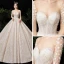 Fabuleux Champagne Transparentes Étoile Robe De Mariée 2020 Robe Boule Encolure Carrée Manches Longues Dos Nu Glitter Tulle Fait main Perlage Cathedral Train Volants