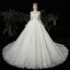 Meilleur Champagne Dentelle Robe De Mariée 2020 Robe Boule Transparentes Encolure Carrée Manches Courtes Appliques En Dentelle Perlage Chapel Train Volants