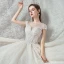 Meilleur Champagne Dentelle Robe De Mariée 2020 Robe Boule Transparentes Encolure Carrée Manches Courtes Appliques En Dentelle Perlage Chapel Train Volants