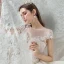 Meilleur Champagne Dentelle Robe De Mariée 2020 Robe Boule Transparentes Encolure Carrée Manches Courtes Appliques En Dentelle Perlage Chapel Train Volants