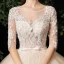 Illusion Champagne See-through Outdoor / Garden Wedding Dresses 2020 Ball Gown Square Neckline 1/2 Sleeves Appliques Lace Beading Bow Sash Floor-Length / Long Ruffle