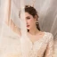 Illusion Champagne See-through Outdoor / Garden Wedding Dresses 2020 Ball Gown Square Neckline 1/2 Sleeves Appliques Lace Beading Bow Sash Floor-Length / Long Ruffle